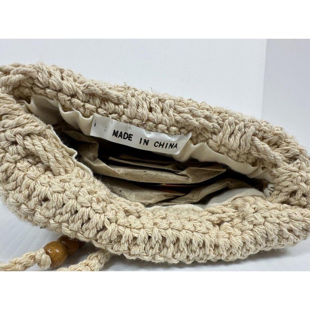 VTG Crocheted Macrame Boho Crossbody Bag Purse Braided Strap Lined‎ Fringe NWT - Picture 8 of 11